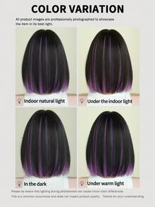 7JHH WIGS Short Black Mix Highlights Purple Bob Wig For Women Short Straight Hair Wig With Bangs, Full Machine Synthetic Heat Resistant Wig For Daily Party Wear, Music Festivals Celebrations & Cosplay Decoration Wigs Accessory 12 Inch - Purple Highlight - View 8