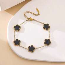 1 件五叶贝母不锈钢手链，轻奢，小众韩式风格，简约，个性化，不易褪色，女士饰品 - 彩色 - 查看 12