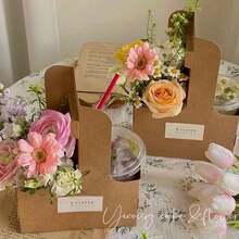 5pcs/Set Elegant Paper Flower/Coffee Gift Boxes, Transparent Fresh Flower Gift Containers, Cake Packaging Baskets, Romantic Gift Boxes, Suitable For Flower Bouquets, Weddings, Home Decor, Mother's Day, Valentine's Day, Birthday, Party Flower Baskets - Multicolor - View 7