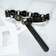 American Retro Belt Women's Rivet Brown Belt Jeans Niche Simple Versatile Waist Chain Suitable Women's Daily Outings And Dates Suitable As A Girlfriends And Wives - 風格 a - 查看 6