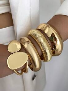 Conjunto de pulseiras com design geométrico assimétrico e gota d'água, 1 a 4 peças, pulseira de metal grosso, pulseira com abertura de mola ajustável, presente perfeito para uso diário feminino e decoração de festas