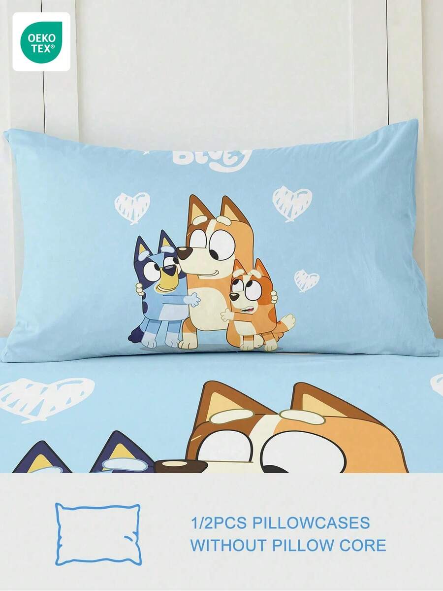Bluey 半件装  轻盈透气枕套，蓝白卡通图案，柔软舒适，信封式开口，抗皱，呵护头发和肌肤，改善睡眠，不含枕芯，适用于卧室、床上用品，超柔软透气，无填充物，可机洗，适用于客厅和家居环境，卧室装饰，房间装饰，通过 Oeko-Tex 认证