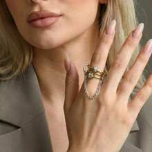 Anillo abierto de color plateado con doble aro, con un toque elegante y único, adecuado para chicas, un regalo versátil para el cumpleaños de la novia, accesorio hecho a mano - Dorado - Ver 5
