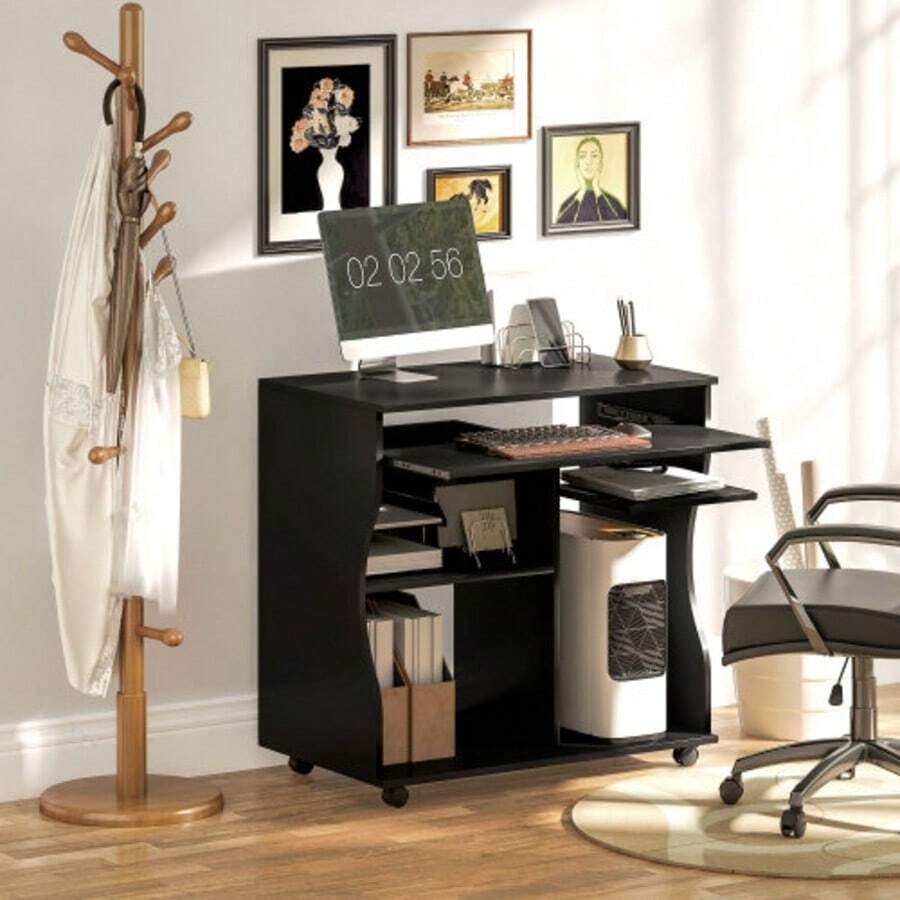 Custer Desk With Keyboard Tray, Shelf, Black PC Desk 80 X 48 X 75 Cm