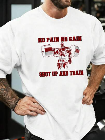 Men's Casual Round Neck Short Sleeve Printed Minimalist T-Shirt, Suitable For Daily Wear, Gym, Fitness Training, Solid Color T-Shirt, 2025 Spring/Summer New Sports & Fitness Top, Running & Workout Activewear, Fitness Clothing, Lightweight Active Wear, Comfortable Sportswear, Loose Fit Activewear