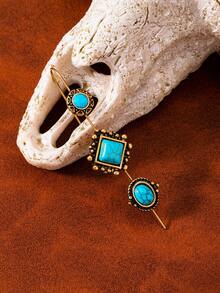 1pc Bohemian Style Women's Gold Ear Cuff, Fashion Western Cowgirl Faux Turquoise Earring - Style 1 - View 2