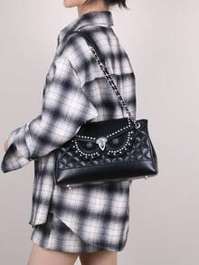 2026 New Fashion Luxury Women's Chain Bag, High-Quality Quilted Embroidered Rivet Shoulder Bag, Niche Design Heavy Metal Owl Shape Large Capacity Commuter Crossbody Bag - Multicolor - View 12