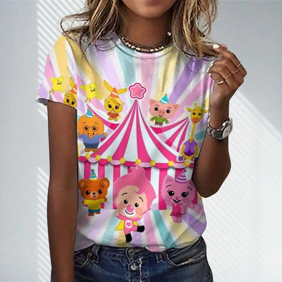 Plim Plim Casual Crew Neck T-Shirt For Women - Lightweight Short Sleeve Summer Top, Stretch Soft Fabric, Relaxed Fit For Daily Wear - màu đen - Xem 1