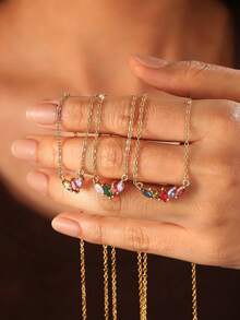 1pc Customized Family Leaf Birthstone Necklace, Personalized Mother Birthstone Jewelry, Customized 1-5 Birthstone Pendants, Meaningful Gifts For Mothers And Grandmothers, Elegant Daily Necklaces, Birthday Mother's Day Anniversary Christmas Gifts, Women's Family Souvenir Jewelry - Gold - View 5