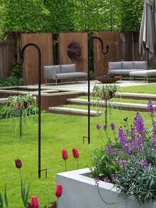 1 件装黑铁可拆卸户外花园装饰牧羊人挂钩，适用于园艺篮、喂鸟器、灯柱挂钩 - 黑色 - 查看 3