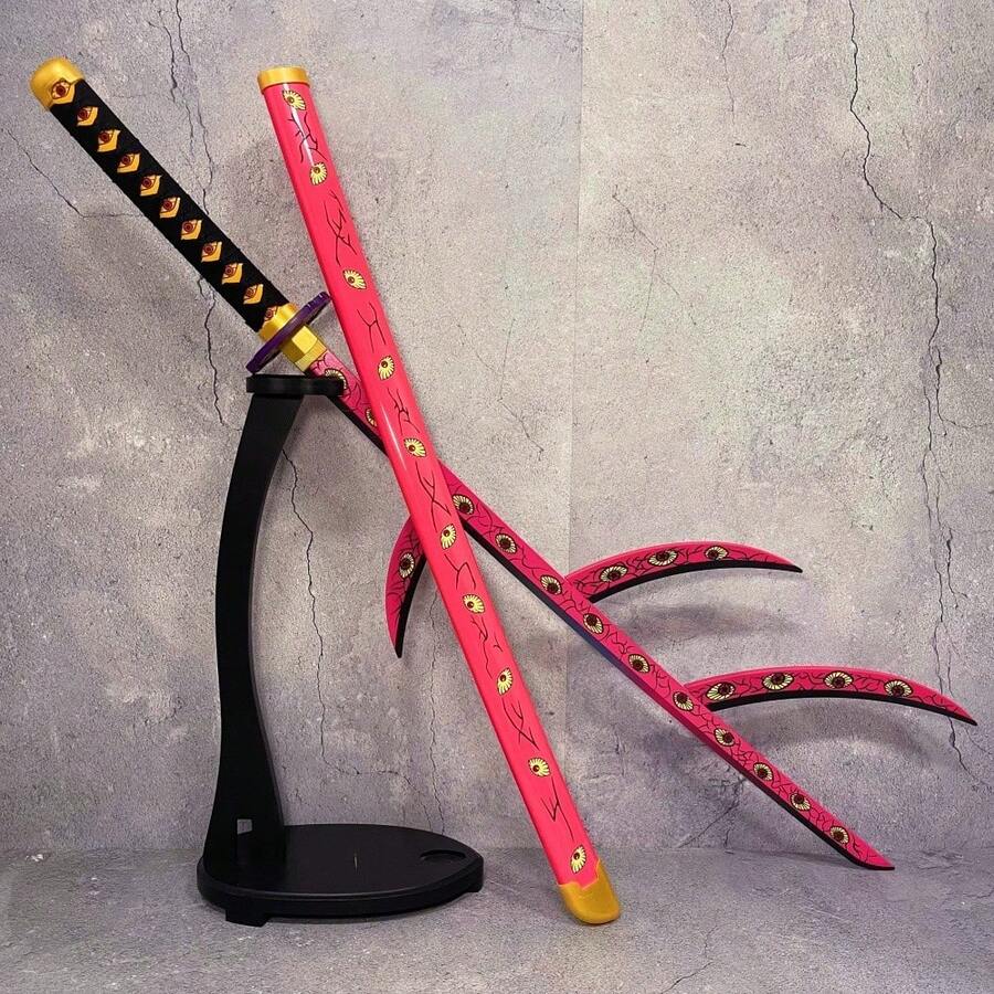 40inch 104cm Wooden Eyes Katana Figure Model Real Full Size Unsharpened Japanese Katana Bamboo Red Knife Original Samurai Sabre Black Sabre Medieval Blade Damascus Sword Anime Cosplay Accessories Prop Figurine Model Gift - 紅色 - 查看 1