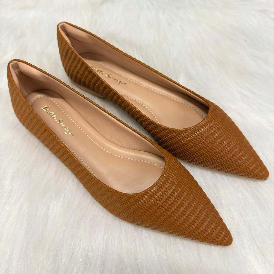 Women's Casual Flat Shoe With Extra Elongated Toe, Comfortable, Premium Knit Fabric - 卡布奇諾編織 - 查看 1
