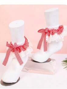 1 Pair Children's Lace Plaid Bow Ruffle Dance Princess Fashion Versatile Party Frilly Socks - Multicolor - View 4