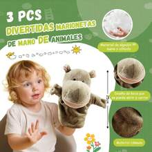 3 PCS Títeres de Mano para Niños, Marionetas de Mano de Animales de Peluches de Alta Calidad para Alivio la Ansiedad, Cuentacuentos, Preescolar, Muñecos para Juegos de rol (Estilo 3),40981487 - Púrpura malva - Ver 2