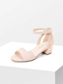Girls Chunky Low Heeled Sandals Fashion Open Toe Party Dress Shoes With Adjustable Hook Loop For Dancing, Performance And Daily Wear - khỏa thân - Xem 2