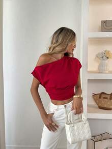 Áo croptop trễ vai thanh lịch, gợi cảm dành cho nữ, thích hợp cho ngày Valentine mùa hè. - táo tàu đỏ - Xem 3