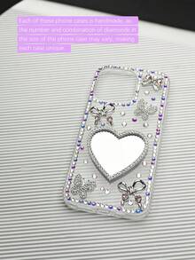 Sheer Luxe Sparkle Edge Mirror Phone Case, Y2K Pink Heart Glitter Diamond Butterfly Silver Bow Transparent Phone Back Cover, Compatible With Samsung Galaxy S23 S24 S25 Ultra, A06, A13, A14, A52, A53, A55, A17, A34 And 15, 12, 13, 14, 16 Plus, 17 Pro Max - Clear - View 7