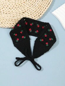 1Pc Wide Knit Lace Headband, Embroidered Flowers & Cherries In French Country Style, Gentle & Sweet For Outings - Multicolor - View 5
