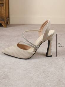Giày cao gót mũi nhọn màu sâm panh dành cho nữ, kiểu dáng thời trang và thanh lịch, thích hợp cho các bữa tiệc. - Màu be - Xem 6
