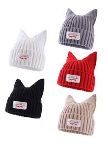 1pc Men's Fashion Loverboy Patch Cat Ear Knit Beanie Hat, Suitable For Autumn/Winter Daily Wear And Keeping Warm - A - View 1