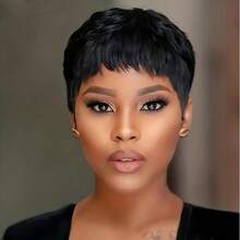 Human Hair Black Pixie Cut Wig For Women - 6" Straight Bob Style, Heat Resistant , 150% Density - Natural Black - View 1