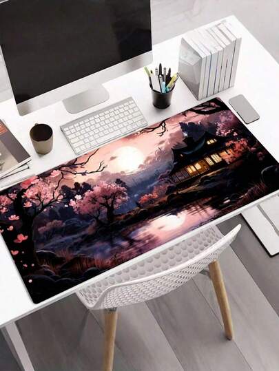 1件装樱花高清艺术设计美观键盘游戏配件大号桌面垫笔记本电脑办公橡胶鼠标垫，适用于办公室、家庭、返校、游戏