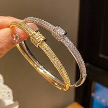 Women's Circular Bracelet In 925 Sterling Silver, Set With Cubic Zirconia And Plated In 18K Gold. - Prata + Ouro - Xem 4