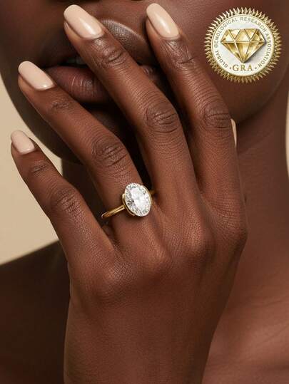 1pc Women's Engagement Ring, Silver Plated Egg Ring, 2.3g S925 Sterling Silver, 2 Carat Moissanite, Bohemian & Elegant, Engagement, Proposal, Wedding Anniversary, Valentine's Day Gift, Comes With Moissanite Certificate And Deluxe Gift Box