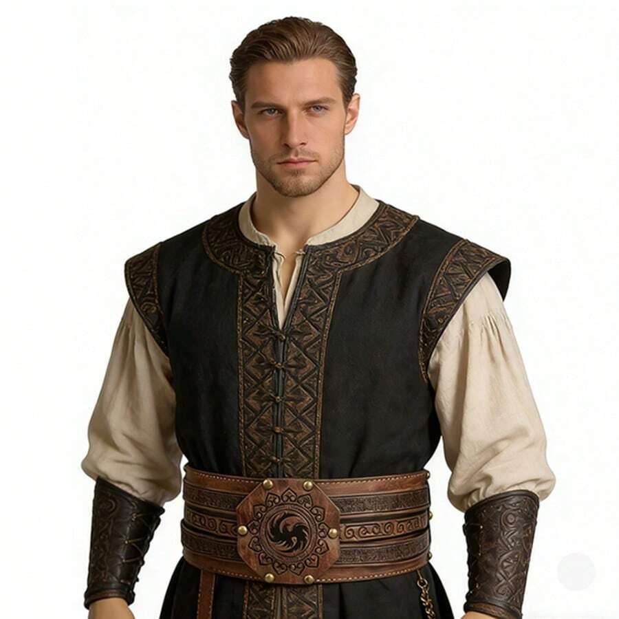 Medieval Wide Belt Suitable For Renaissance Fairs, Historical Costumes & Role-Playing - Medieval Belt For Stage Props, Themed Events, Renaissance Dance (Comfortable Wearable) - A - View 1
