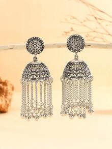 一对传统波西米亚风水钻镶嵌大铃铛圆珠长流苏耳环，适合女性和女孩日常、节日、婚礼和派对佩戴/珠宝礼品 - 經典的 - 查看 2