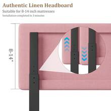 Base de Cama Plataforma con Cabecera Tapizada de Lino Ajustable, Soporte de Listones de Madera Resistentes, Sin Resorte de Caja Necesario y Montaje Fácil - Rosa-Gemelo - Ver 4