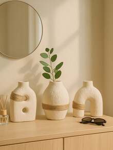 1 pièce ou 3 pièces/set Vase de style nordique vintage avec texture de corde, couleur crème. Décoration de maison pour le salon, la chambre, le balcon. Cadeau pour la petite amie, cadeau d'hiver - Multicolore - Voir 4