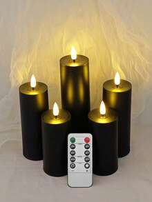 5 piezas Velas sin llama, Velas electrónicas LED alimentadas por batería con control remoto y función de temporizador, adecuadas para bodas, cumpleaños, Halloween, Navidad, decoración gótica (Negro) - negro - Ver 8