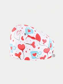 男女通用护士帽，卡通动物和爱心图案，配有吸汗带、防尘罩和长发绳。适合角色扮演，实用时尚，非常适合美容院、护理院、医院、牙科诊所、兽医诊所、儿科诊所、家庭清洁、日常佩戴或度假。 - 多色2 - 查看 4