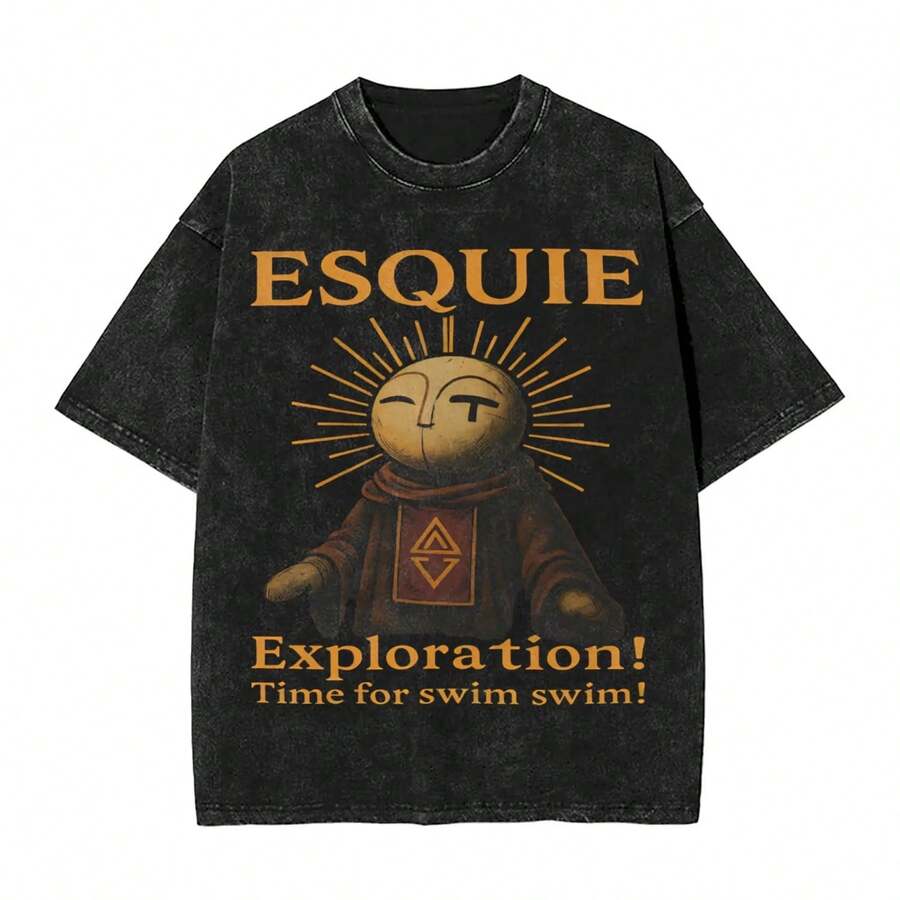 Clair Obscur Expedition 33 Game T Shirts Washed Short Sleeve T-Shirt Esquie Gustave Lune Men Women Tops Streetwear Printed Tees - 黑色 - 查看 1