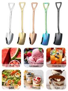 Bộ 5/10 thìa tráng miệng bằng thép không gỉ sáng tạo, thìa hình xẻng, thìa kem, thìa cà phê, thìa trà dài, thìa espresso. - Nhiều màu - Xem 8