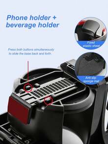 1Pc Car Multi-Function Cup Holder, Air Vent Mount Adjustable Cup Slot & Phone Stand, Holds 7.2" Phones & 7.5cm Bottles, One-Hand Operation - Phone Stand - View 5