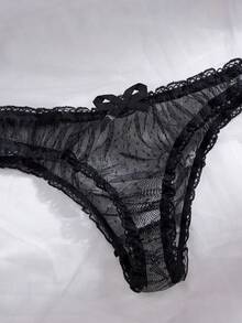 2 Pcs Women's Sexy Lingerie Set Adjustable Strap Top & Bow-Tie Design Briefs Polka Dot Semi-Sheer Seductive Women's Lingerie Set Valentine's Day Surprise Gift - Black - View 5