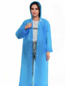 一件可重复使用的雨披，采用EVA防水材料制成，带帽，宽松长袖设计，方便户外活动。 - 彩色 - 查看 8