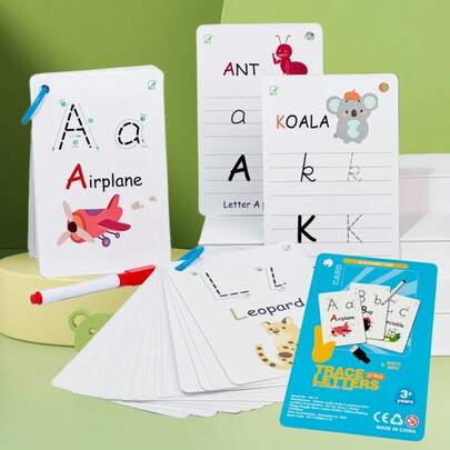 Tarjetas de aprendizaje borrables,  26 letras y números en inglés, tarjetas Flash cognitivas Iq de educación preescolar, lectura de palabras y Control de bolígrafo, juguetes educativos de entrenamiento, regalos de vaca X7JP