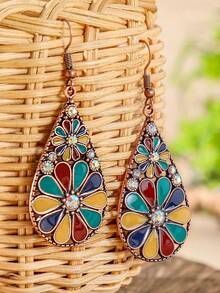 7/11/15/21/27 Pairs Random Bohemian Style Earrings Set, Red Tassel Earrings, Enamel Floral & Geometric Earrings, Suitable For Travel, Photo Shooting, Daily Wear - Multicolor - View 7
