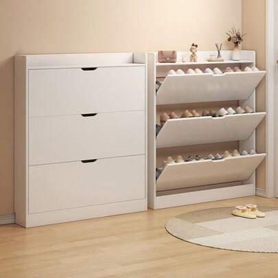 Zapatero de Madera Ultrafino, 2 Cajones, 3 Estantes, 100X17X130 Cm, Blanco