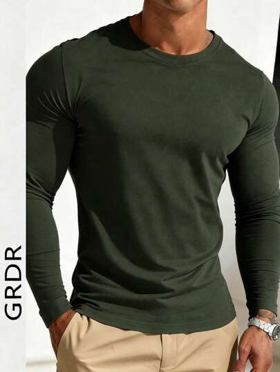 GRDR Men's Casual Crew Neck Long Sleeve T-Shirt, Suitable For Leisure, Sports, And Commuting