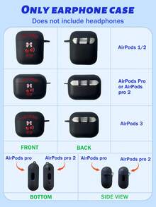 1pc Black Matte Butterfly & Cherry Print Protective Case With Black Hook, Compatible With Apple Bluetooth Earphones (Earphones Not Included) - Multicolor - View 11