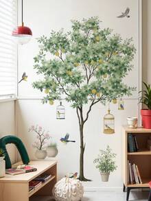2pcs Tree Plant Background Stickers - Fresh Minimalist Hanging Basket Self-Adhesive Wall Decor For Living Room & Bedroom - 67175-hua Zhao - View 6