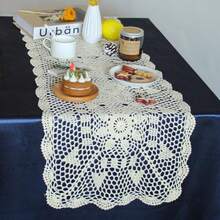Kilofly Handmade Crochet Lace Rectangular Table Runner 15 X 51 Inch Beige - Beige - View 3