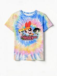 SHEIN X Powerpuff Girls Women's Multicolor Round Neck Top - Comfortable & Cute Casual Style, Suitable For Daily Wear - Multicolor - View 2