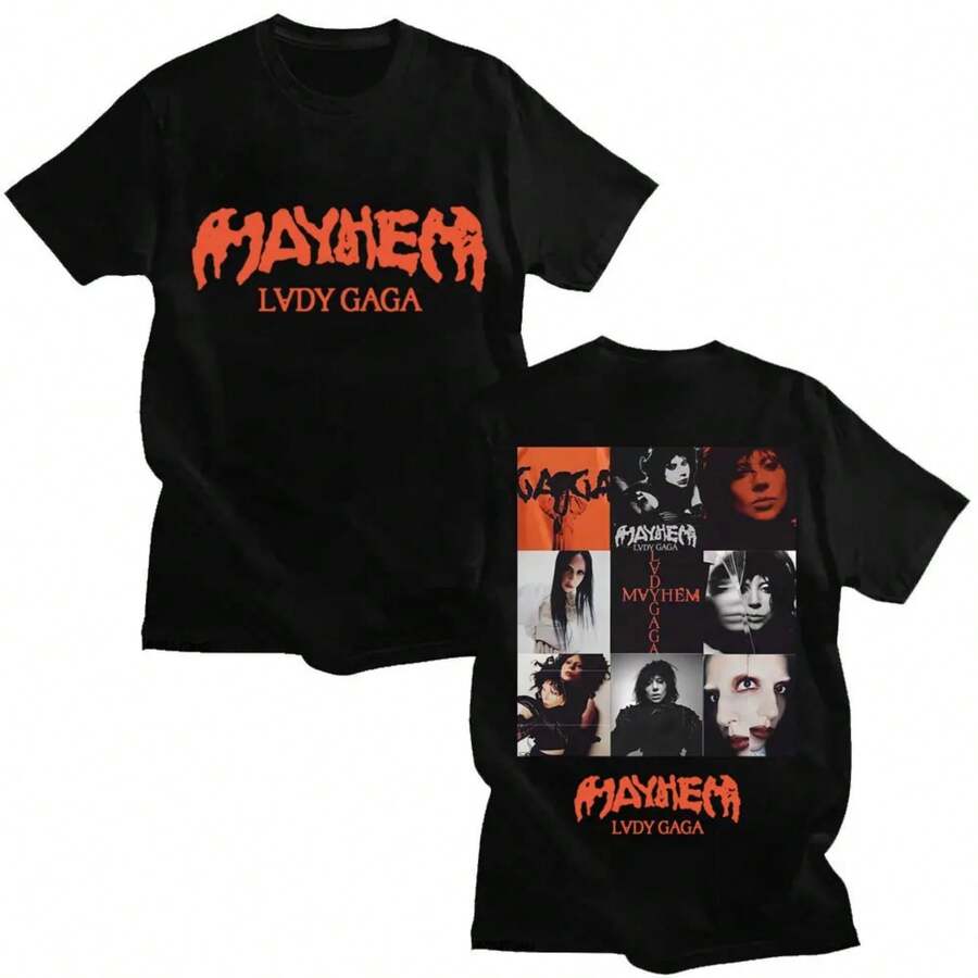 2025 Lady Ga-Ga Mayhem New Album T Shirt Fashion Y2K Vintage Men Women T Shirts Hipster Oversized Cot - 黑色5 - 查看 1