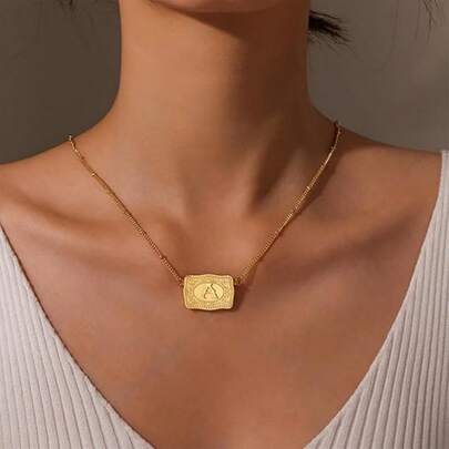 1pc Embossed Leather Belt Buckle Decor Letter Pendant Necklace, Unisex, Personalized Gift