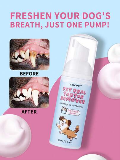 GJYC PET Dog Teeth Care Foam - Formula To Remove Tartar And Whiten Teeth, Ice Cream Flavor Pet Oral Cleaner, Freshens Breath And Removes Plaque
